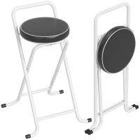 HOMCOM Foldable Bar Stools Set of 2, Folding Kitchen Chairs with PU Cushioned Seat, Footrest, Black(m-9)