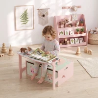 Qaba Kids Toy Box Chest, 3-in-1 Convertible Storage Chest with 2 Non-Woven Drawers for Bedroom, Kids Room for Ages 3-6, Pink(m-10)