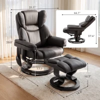 HOMCOM Massage Recliner Chair with Footrest, Swivel Armchair, Wrapped Wood Base, 10 Massage Points, Faux Leather, Brown(m-3)