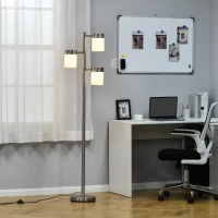 HOMCOM Modern Floor Lamp, Standing Lamp with 3 Rotating Lights for Living Room, Bedroom, Office, Silver(m-14)