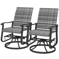 Outsunny Wicker Rattan Swivel Patio Glider Chair Set of 2, Outdoor Glider Chair with Steel Frame, High Back, Gray(m-1)