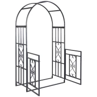 Outsunny 81" Steel Garden Arch with Gate Outdoor Courtyard Arbor for Climbing Vine Plants Lawn Backyard Decoration Dark Grey(m-11)