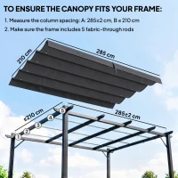 Outsunny 8' x 9.4' Retractable Pergola Canopy Replacement, Fit 7' x 10' Frame, UV30+ Pergola Cover Top Only, Dark Grey(m-4)