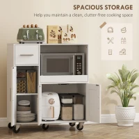 HOMCOM Microwave Cabinet Kitchen Cart Sliding Tray Adjustable Shelf Cable Hole 31.5" x 15.7" x 34.9" in White(m-4)
