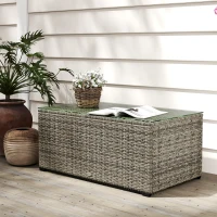 Outsunny Wicker Outdoor Coffee Table, PE Wicker Rectangular Patio Table with Tempered Glass Top for Garden, Balcony, Dark Grey(m-8)