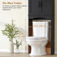 HOMCOM Over The Toilet Storage Shelf Freestanding Bathroom Organizer with 2 Doors and Open Shelf Black(m-6)