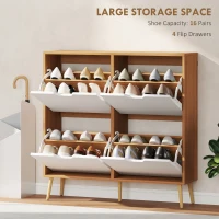 HOMCOM Shoe Storage Cabinet with 4 Flip Drawers and Adjustable Shelf, Shoe Cabinet for 8-16 Pairs of Shoes, Natural(m-4)