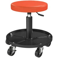 HOMCOM Rolling Garage Stool, 300 LBS Capacity Padded Mechanic Stool with 2.5" Wheels, Adjustable Height 15" -19.7", Orange(m-2)