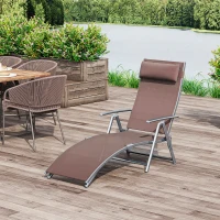 Outsunny Heavy-duty Adjustable Folding Reclining Chair Outdoor Sun Lounger Patio Chaise Lounge Garden Beach Gravity Lounge with Pillow, 7 Adjustable Backrest Positions, Brown(m-1)