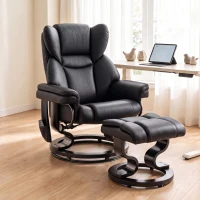 HOMCOM Massage Recliner Chair with Footrest, Swivel Armchair, Wrapped Wood Base, 10 Massage Points, Faux Leather, Black(m-2)