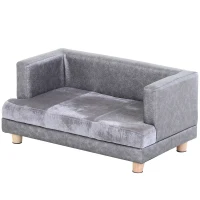PawHut Luxury Fancy Dog Bed for Small Dogs with Thick Foam, Small Dog Couch with Soft Fuzzy & Faux Leather Combo, Dog Sofa Bed, Rectangle Modern Furniture for Puppies and Little Breeds, Gray(m-11)