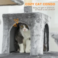 PawHut 69" Cat Tree, Multi-Level Cat Tower with 2 Condos and 3 Hammocks, 8 Scratching Posts, for Multiple Cats, Dark Gray(m-5)
