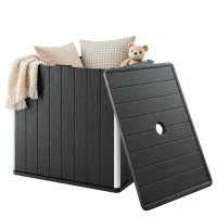 Outsunny 30 Gallon Storage Box, Outdoor Side Table with Umbrella Holder, Black(m-2)
