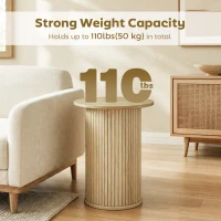 HOMCOM Round Side Table, Fluted Accent End Table, Narrow Nightstand for Small Spaces, Living Room, Oak(m-5)