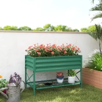 Outsunny Galvanized Raised Garden Bed, Metal Planter Box with Legs, Storage Shelf and Bed Liner, Green(m-2)