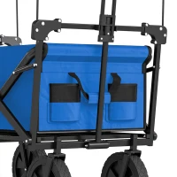 Outsunny Steel Frame Folding Garden Cart, Collapsible Wagon Cart with Removable Canopy, Telescopic Handle and Carrying Bag, Dark Blue(m-10)