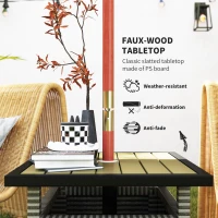 Outsunny 22" Square Steel PE Rattan Wicker Table With Umbrella Hole, Outdoor Patio Accent Dining Side Table Used as Umbrella Stand, Mixed-Grey(m-5)