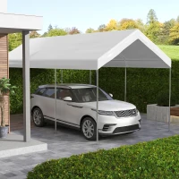 Outsunny 10 x 20ft Carport Replacement Canopy, UV Resistant Garage Car Cover with Ball Bungee Cords, White(m-1)