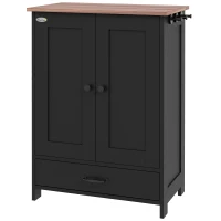 PawHut Pet Feeding Station, Dog Food Storage Cabinet w/ Raised Dog Bowls, Adjustable Panel, Hooks for Medium Dogs, Black(m-1)