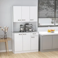 HOMCOM 71" Modern Buffet with Hutch, Standing Kitchen Hutch with Storage Cabinets, Drawer, Open Space with Microwave Stand, White(m-9)