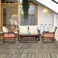 Outsunny 4-Piece Outdoor Wicker Sofa Set, Outdoor PE Rattan Conversation Furniture with 4 Chairs & Table, Water-Fighting Material, White(m-2)