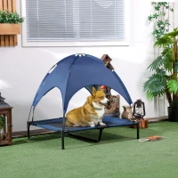 PawHut Elevated Portable Dog Cot Pet Bed with UV Protection Canopy Shade, 36 inch, Dark Blue(m-12)