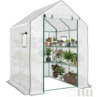 Outsunny Portable Greenhouse, Walk-In Small Outdoor Green House with 2 Tier U-Shaped Flower Rack Shelves, 4.6' x 4.7', White(m-9)