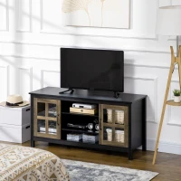 HOMCOM TV Stand for TVs up to 55 Inches, TV Cabinet with Adjustable Shelves and Cable Holes, TV Bench for Living Room, Black(m-8)