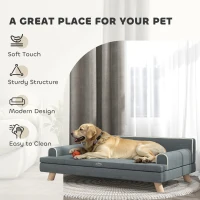 PawHut Dog Bed, Large Dog Couch with Washable Cover, Wooden Legs, Elevated Fancy Foam Pet Sofa for Medium & Large Breeds, Gray(m-7)
