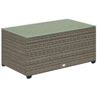 Outsunny Wicker Outdoor Coffee Table, PE Wicker Rectangular Patio Table with Tempered Glass Top for Garden, Balcony, Dark Grey(m-9)