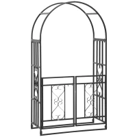 Outsunny 81" Steel Garden Arch with Gate Outdoor Courtyard Arbor for Climbing Vine Plants Lawn Backyard Decoration Dark Grey(m-2)