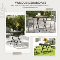 Outsunny Folding Round Tempered Glass Metal Table with Edging, Black(m-6)