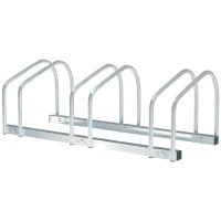 HOMCOM 3-Bike Bicycle Floor Parking Rack Cycling Storage Stand Ground Mount Garage Organizer for Indoor and Outdoor Use Silver(m-2)