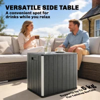 Outsunny 30 Gallon Storage Box, Outdoor Side Table with Umbrella Holder, Black(m-7)