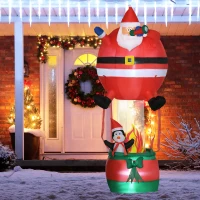 Outsunny 8ft Christmas Inflatables Outdoor Decorations Santa Claus Hot Air Balloon with Penguin, Blow-Up LED Yard Christmas Decor for Lawn Garden Party(m-2)
