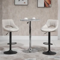 HOMCOM Bar Stools Set of 2 Swivel Bar Height Barstools Chairs with Adjustable Height, Round Heavy Metal Base, Footrest, Cream(m-10)