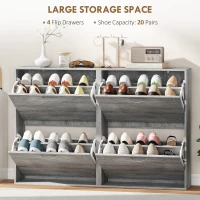 HOMCOM Shoe Storage Cabinet with 4 Flip Drawers, Narrow and Slim, 12-20 Pair of Shoes Organizer for Hallway, Entryway, Grey(m-5)