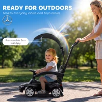 Qaba 3 in 1 Toddler Push Car Licensed Mercedes-Benz with Push Handle, Canopy, Guardrails, Horn, Music for 18-36 Months, Black(m-6)