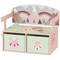 Qaba Kids Toy Box Chest, 3-in-1 Convertible Storage Chest with 2 Non-Woven Drawers for Bedroom, Kids Room for Ages 3-6, Pink(m-1)