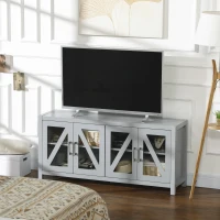 HOMCOM TV Cabinet Stand for TVs up to 58", Entertainment Center with Adjustable Shelves, 4 Glass Doors and 4 Cable Holes, Gray(m-8)