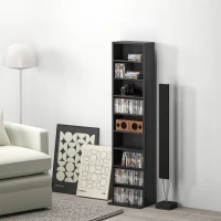 HOMCOM Media Storage Cabinet, 9-Tier Tall Narrow DVD Shelf with 6 Adjustable Shelves, Black(m-1)