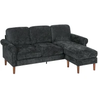 HOMCOM L Shape Sofa, Modern Sectional Couch with Changeable Chaise Lounge, Wooden Legs, Corner Sofa for Living Room, Black(m-9)