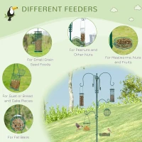 PawHut 6 Hook Feeding Station, Steel Multi-Feeder Kit Stand with 4 Bird Feeders, Mesh Tray, Water Dish and 4-Prong Base, Green(m-5)