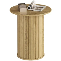 HOMCOM Round Side Table, Fluted Accent End Table, Narrow Nightstand for Small Spaces, Living Room, Oak(m-9)
