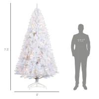 HOMCOM 7.5 FT Tall PreLit Artificial Christmas Tree with Realistic Branches, 500 Warm White LED Lights and 1346 Tips, White(m-3)