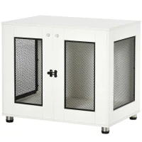 PawHut Dog Crate Furniture with Water-resistant Cushion, Dog Crate End Table with Double Doors, Indoor Pet Crate for Small Medium Dogs Indoor Use, White(m-11)