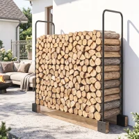 Outsunny DIY Firewood Rack with Customisable Width, Heavy Duty Steel Log Store Indoors, Log Storage Bracket Holder, Black(m-1)