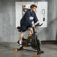 Soozier Upright Stationary Exercise Bike, Cardio Workout Training Bicycle w/ Adjustable Resistance LCD Monitor, Orange(m-1)