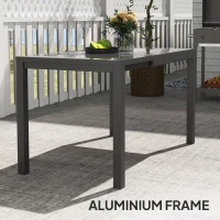 Outsunny Extendable Patio Dining Table, 33.5"-49.2" Adjustable Outdoor Dining Table for 4-6 Person, with Tempered Glass Top, Metal Frame, for Lawn, Garden, Dark Grey(m-6)