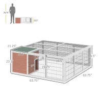 PawHut 64" Outdoor Rabbit Hutch Playpen, Wooden Tortoise House Habitat, Bunny Cage with Run and Enclosed Cover, for Rabbits, Chickens, Ducks, Indoor, Brown(m-3)